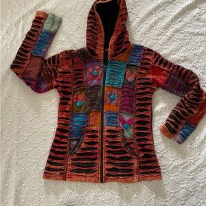 Windhorse Multicolor Patchwork Hooded Jacket Sz M Nepal